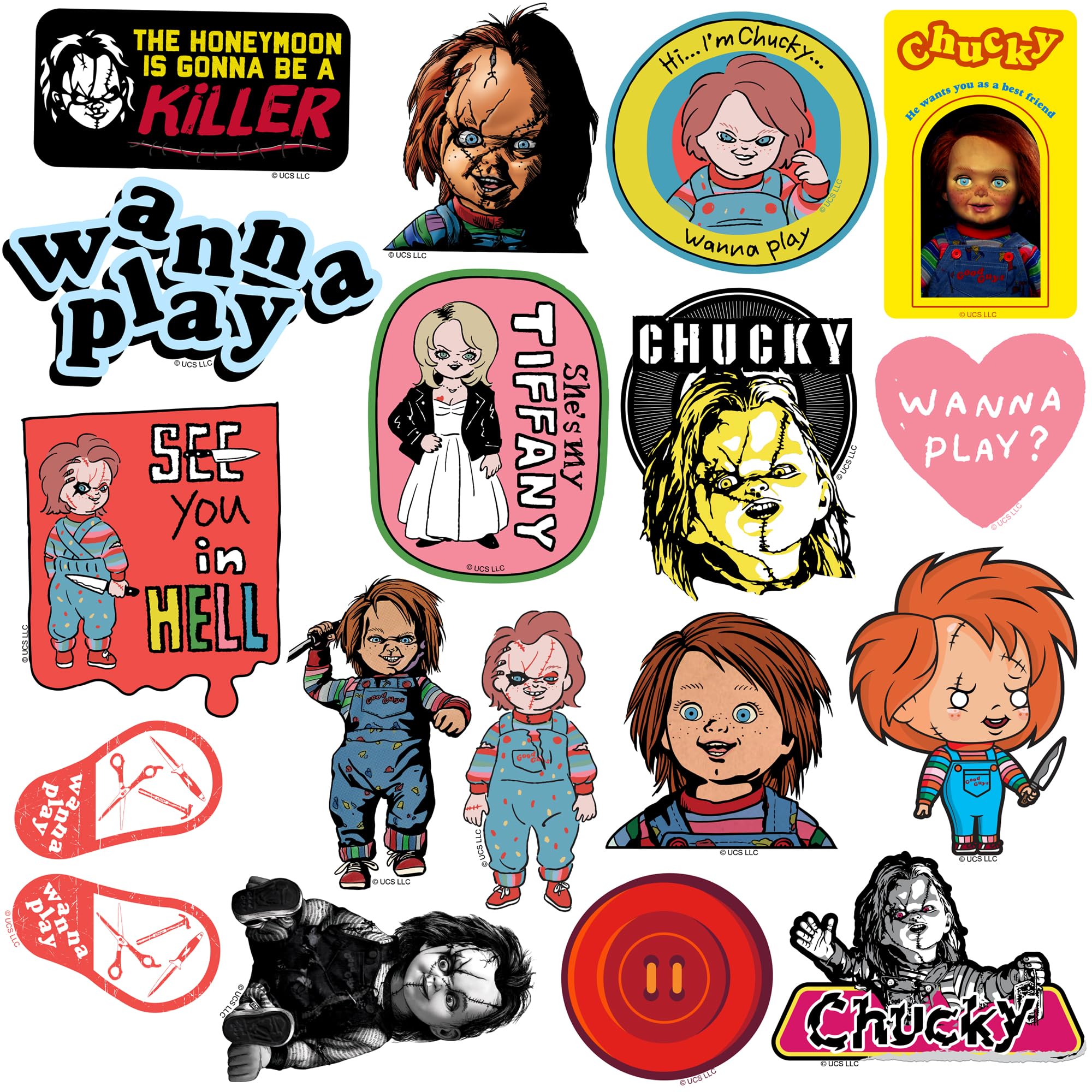 ナチュラル ちゃっきー様 Amazon.com: Chucky Vinyl Large Deluxe Stickers Variety Pack